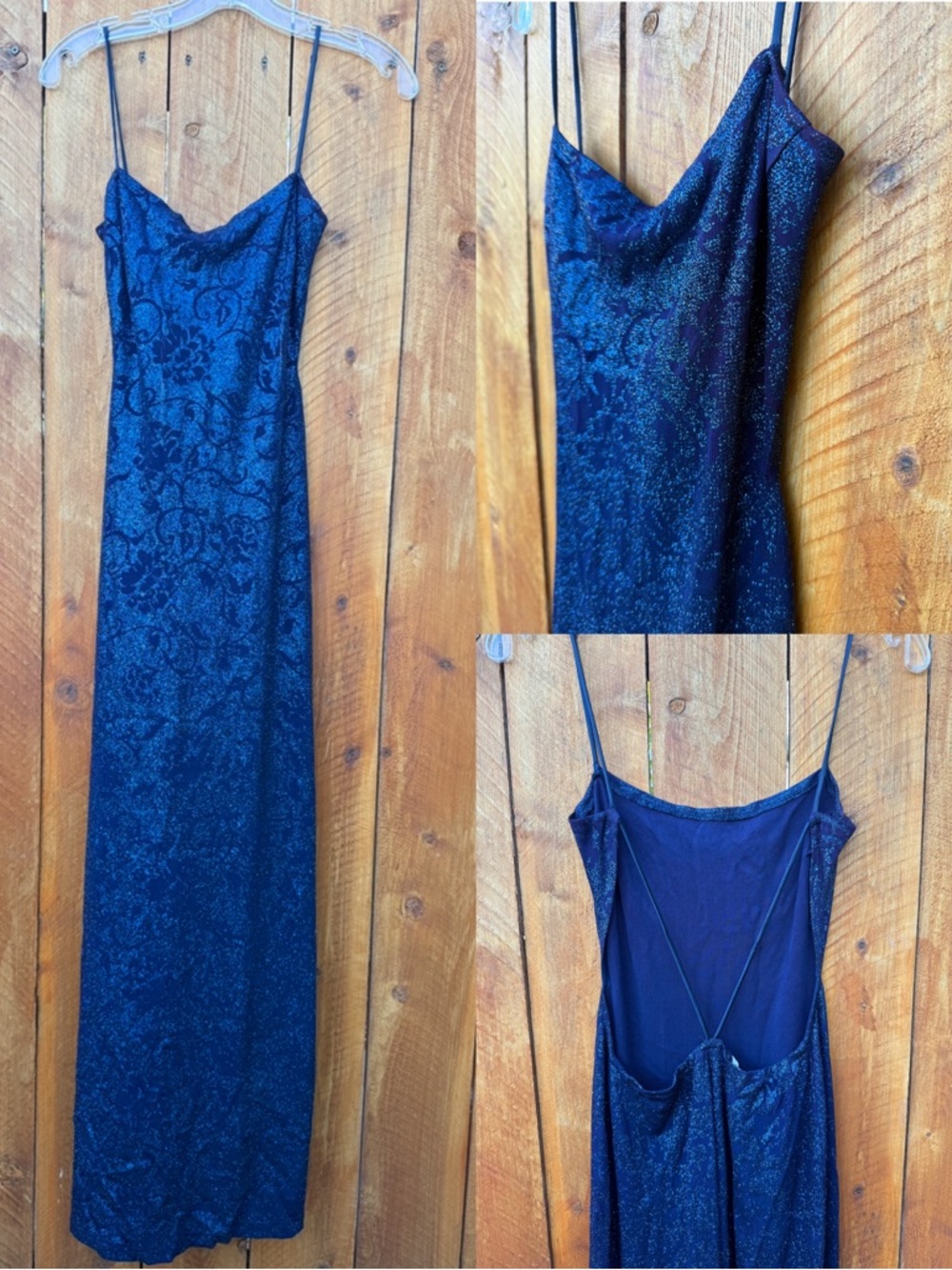 MASQUERADE Dark Blue Floral Sparkles Slit in Back Formal Evening Dress - M - Picture 17 of 17